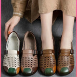 Niulatu Genuine Leather Moccasins Female Casual Wide Toe Comfortable Mary Jane Shoes Summer Cutout Loafers Ladies Wide Shoes DJSE
