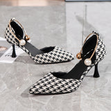 Niulatu Sexy Ladies High Heels Women Stiletto Houndstooth Color Matching Metal Pointed Toe Shoes For Wedding Women DJSE