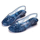 Niulatu Summer Women Sandals Jelly Shoes Open Toe Roman Sandals Non-slip Beach Shoes Crystal Shiny Thick Heel Plastic Retro DJSE