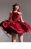 Niulatu Ball Gown Halter Burgundy Lace Short Cocktail Dresses Birthday Outfits SD576
