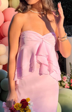 Niulatu Pink Sweetheart Neck Chiffon Ruffle Evening Dress Cute Prom Dress HZ1007