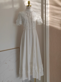 Niulatu A line High Neckline Short Sleeves Lace White Party Dress Chiffon Holiday Dresses SD348