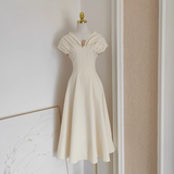 Niulatu A Line V neckline Satin Dinner Party Dresses Ivory Birthday Outfits SD376