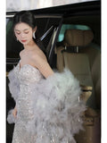 Niulatu Mermaid Sweetheart Neckline Silver Sequin Evening Dress Long Prom Dresses HZ1110