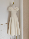 Niulatu A Line V neckline Satin Dinner Party Dresses Ivory Birthday Outfits SD376
