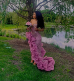 Niulatu Mermaid Ruffles Slit Long Evening Gown Formal Prom Dress HZ1007