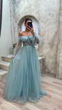 Niulatu mint green corset tulle dress prom dress evening gown HZ1007
