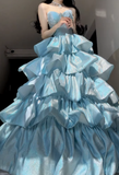 Niulatu Blue Ball Gown Sweetheart Neck Layered Sequin Prom Dress HZ0113