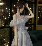 Niulatu Shoulder A-line Evening Dress Fairy Graduation Dress HZ1007