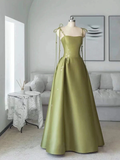 Niulatu Straps Satin Prom Dress A-line Simple Floor Length Evening Gown HZ1007