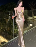 Niulatu White Satin Backless Long Prom Evening Dress HZ1007
