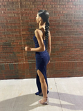 Niulatu Navy Blue Sheath Evening Dress Navy Blue Evening Gown HZ1007