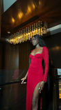 Niulatu Red Evening Dress With Long Sleeves 20th Birthday Red Party Dress HZ1007