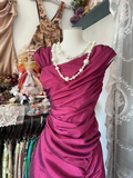 Niulatu Satin Ruched Mermaid Prom Dress Pink Evening Gown HZ1007