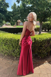 Niulatu Strapless Burgundy Lace Appliques Long Prom Dress Slit Mermaid Evening Gown HZ1007