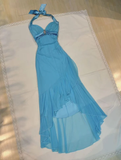 Niulatu Blue Halter Chiffon Sequins Prom Dress Ruffles Mermaid Party Evening Dress HZ1007