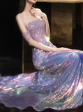 Niulatu Off Shoulder Beaded Sequin Mermaid Prom Purple Formal Evening Gown HZ1007