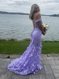 Niulatu Off-Shoulder V-Neck Lace Appliques Mermaid Prom Dress Slit Birthday Evening Gown HZ1007