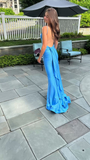 Niulatu Blue Mermaid Prom Dresses,Open Back Long Evening Party Dress HZ0113