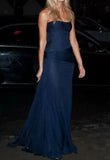 Niulatu Mermaid Strapless Floor Length Navy Blue Evening Dress Prom Dresses SD1657