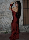 Niulatu Burgundy Off The Slit Mermaid Evening Dress Formal Prom Dress HZ1007