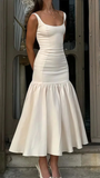 Niulatu Ivory Mermaid Party Dress Long Satin Prom Evening Dress HZ1007