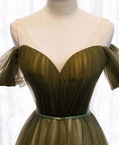 Niulatu green v neck tulle long prom dress green evening dress HZ1110