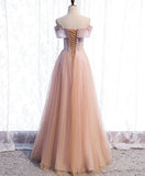 Niulatu tulle sequin long prom dress pink tulle formal dress HZ1110