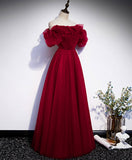 Niulatu burgundy tulle long prom dress burgundy evening dress HZ1110