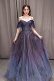 Niulatu sweetheart neck tulle long prom dress purple formal dress HZ0113