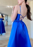 Niulatu Satin Prom Dress/Evening Dress with A-Line Square Neckline and Spaghetti Straps Waistband HZ1007