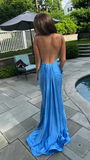 Niulatu Blue Mermaid Prom Dresses,Open Back Long Evening Party Dress HZ0113
