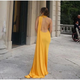 Niulatu Satin Backless Off-Shoulder Long Prom Dress Evening Dress HZ1007