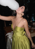 Niulatu Halter Green Long Satin Ruched Prom Dress Formal A Evening Dress HZ1007