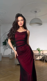 Niulatu Mermaid Spaghetti Strap Black Chiffon Red Satin Prom Dress Evening Dress HZ0113