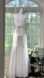 Niulatu Mermaid V Neck Shiny Rhinestone White Chiffon Prom Dress Date Dress HZ0113