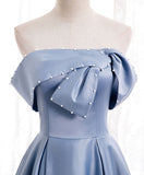 Niulatu satin of shoulder long prom dress blue evening dress HZ1110