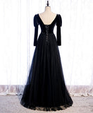 Niulatu black satin long prom dress black evening dress HZ1110