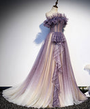 Niulatu tulle sequin long prom dress purple evening dress HZ1110