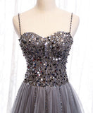 Niulatu sweetheart neck tulle sequin beads long prom dress HZ1110