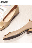 Niulatu Women Shoes Low Wooden Low Heel Ballet Square Toe Shallow Buckle Brand Shoes Square Heel Slip On Loafers Zapatos De Mujer DJSE