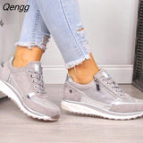 Niulatu Shoes 2025 New Fashion Wedge Flat Shoes Zipper Lace Up Comfortable Ladies Sneakers Female Vulcanized Shoes DJSE