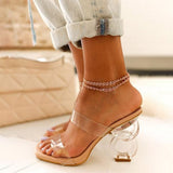 Niulatu Women Square Toe2025 Slippers Flip Flop Ladies Fashion High Heels Sandals Transparent Women's Casual Shoe Female Footwear DJSE
