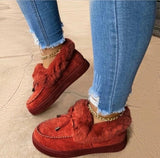 Niulatu Women Winter Cotton Shoes Ladies Bowknot Plush Warm Snow Boots Casual Solid Color Flat Short Boots Furry Females Feetwear DJSE