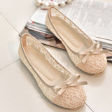 Niulatu New Women Flats Shoes Ballet Flats Fashion Bow-Knot Women Shoes Slip On Cut Outs Flat Sweet Hollow Summer Female Shoes DJSE