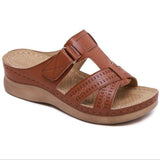 Niulatu Summer Women Wedge Sandals Premium Orthopedic Open Toe Sandals Vintage Anti-Slip Leather Casual Female Platform Retro Shoes DJSE