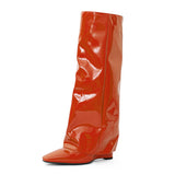 Niulatu Women Loose Boots Fold Knee High Boot Female Pointed Toe Riding Wedges Long Boot Woman Slim Pleated Shoes Luxury Brand Designer DJSE