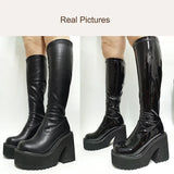 Niulatu chunky high heeled strech knee high boots women design sock long boots autumn slip on shoes big size 43 DJSE