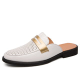 Niulatu Fashion Half Shoes for Man Patent Leather Mules Hollow Breathable Penny Loafer Men Half Slippers Lightweight Casual Shoes DJSE