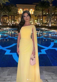 Niulatu One Shoulder Chiffon Long Prom Dress Yellow Evening Dress HZ1007